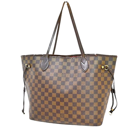 LOUIS VUITTON Neverfull MM Shoulder Bag Damier Ebene Leather Monogram Brown GUC - Picture 1 of 12